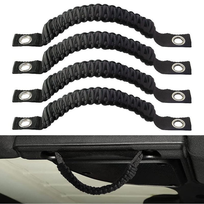 Sidaqi 4 x Paracord Grab Handles Compatible with Wrangler JK JKU JL JLU JT Accessories Universal Roll Bar Grab Handles Replacement for Wrangler Grip Handle Black - Image 2