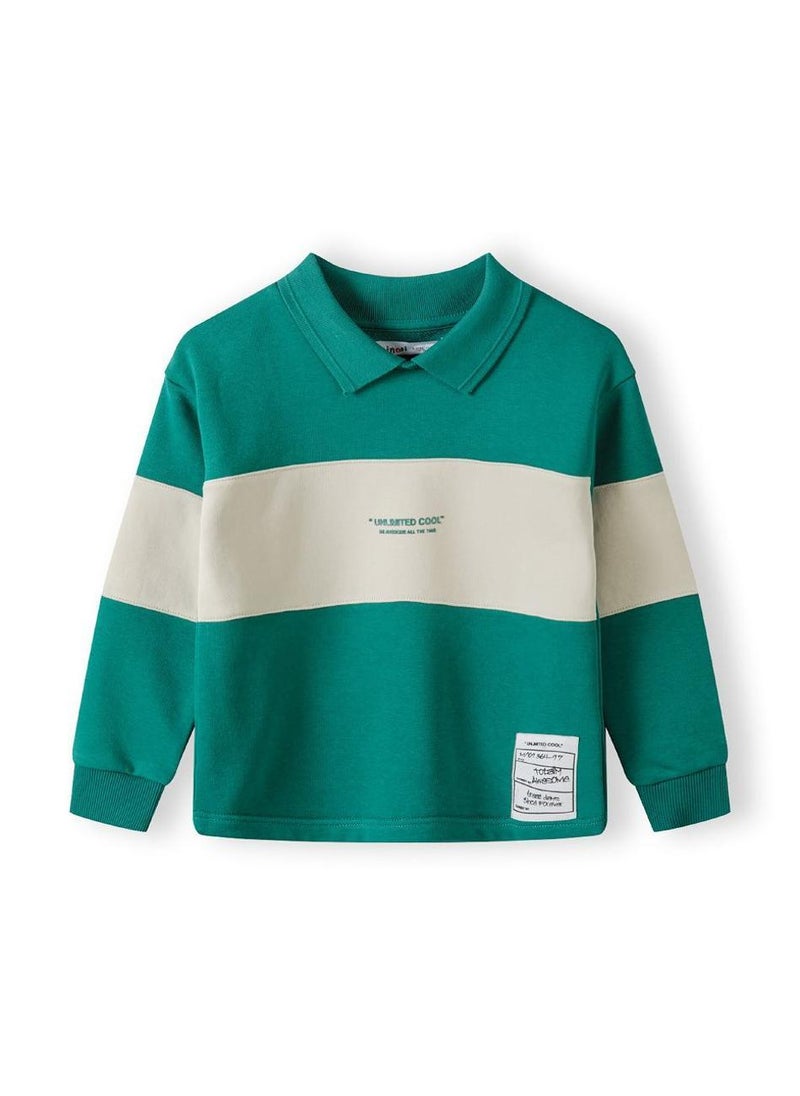 MINOTI Kids Long Sleeve Polo Sweatshirt with Text Print  - Image 5