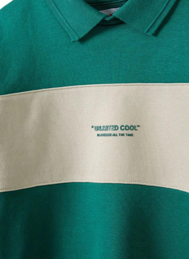 MINOTI Kids Long Sleeve Polo Sweatshirt with Text Print