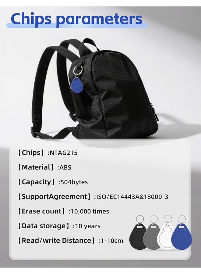 بطاقات NFC Tag215، سلسلة مفاتيح NFC سوداء، بطاقة NFC قابلة لإعادة الكتابة، بطاقة عمل NFC، بطاقة NFC قابلة للبرمجة، ذاكرة 504 بايت، متوافقة مع أجهزة أندرويد وآيفون (NFC215BLACK-10PCS) - Image 2