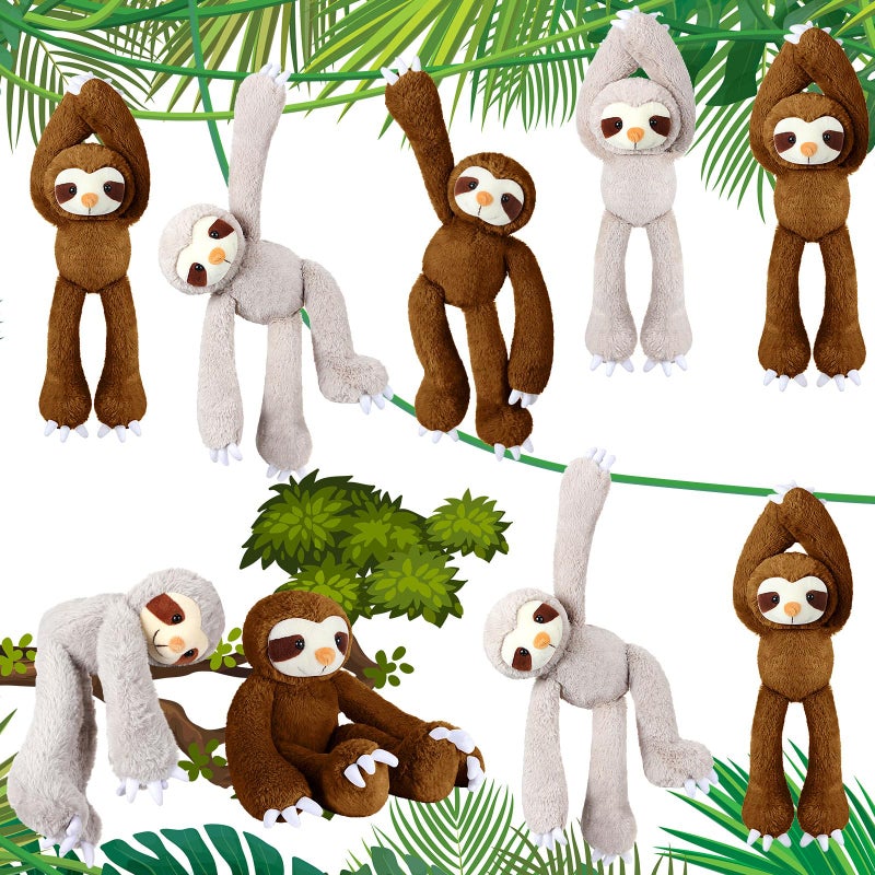 Hungdao 8 Pcs Hanging Sloth Stuffed Animal Operation Christmas 18 Inch Three Toed Plush Toy with Hook and Loop Hands Hanging Sloth Toy for Boy Girl(Dark Brown, Gray) - Image 1