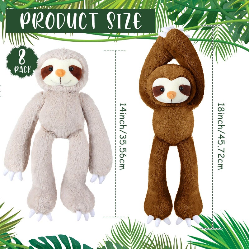 Hungdao 8 Pcs Hanging Sloth Stuffed Animal Operation Christmas 18 Inch Three Toed Plush Toy with Hook and Loop Hands Hanging Sloth Toy for Boy Girl(Dark Brown, Gray) - Image 2