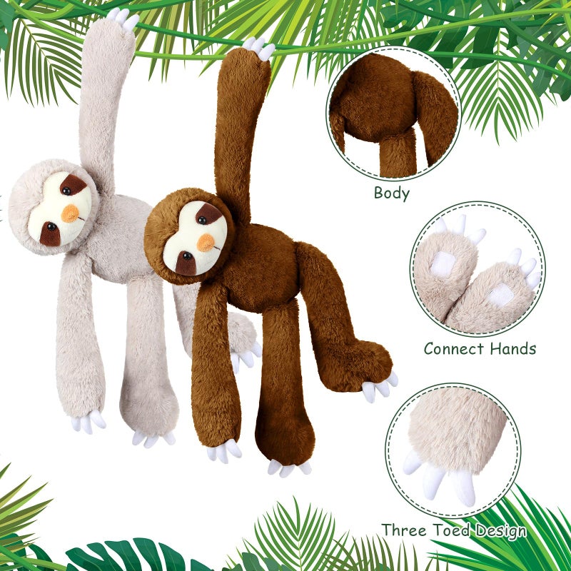 Hungdao 8 Pcs Hanging Sloth Stuffed Animal Operation Christmas 18 Inch Three Toed Plush Toy with Hook and Loop Hands Hanging Sloth Toy for Boy Girl(Dark Brown, Gray) - Image 3