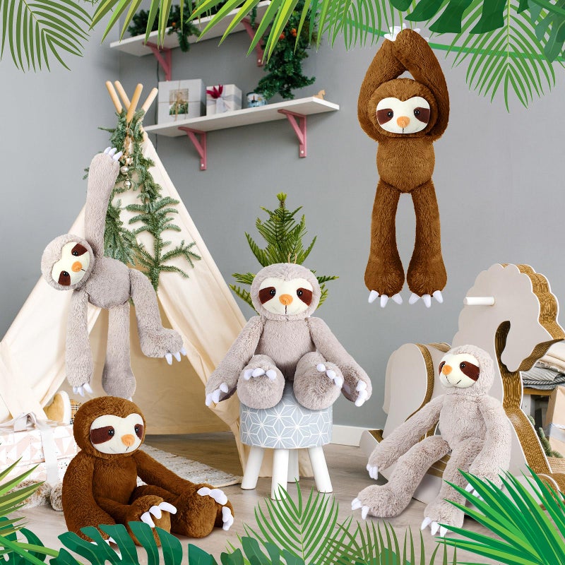 Hungdao 8 Pcs Hanging Sloth Stuffed Animal Operation Christmas 18 Inch Three Toed Plush Toy with Hook and Loop Hands Hanging Sloth Toy for Boy Girl(Dark Brown, Gray) - Image 5