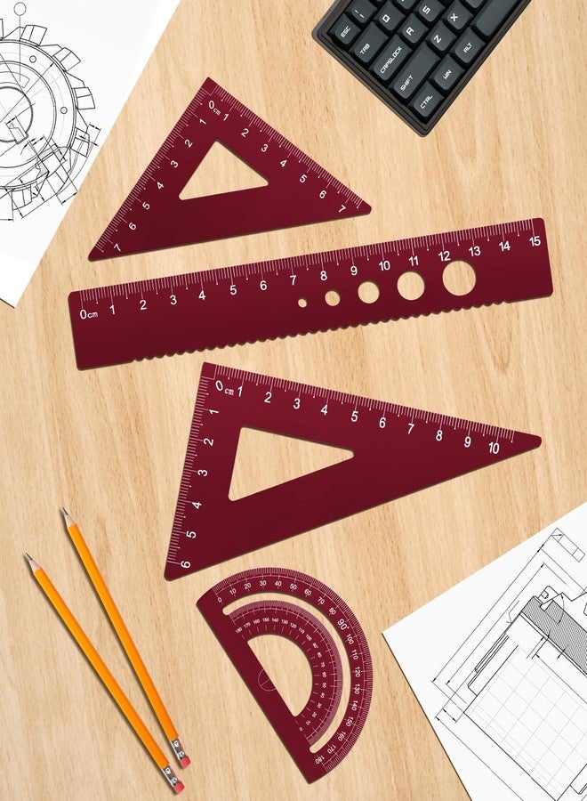 Honagu Triangular Ruler Set, 4 Pieces Aluminum Alloy Ruler, Metal Drafting Ruler, Geometric Protractor for Students, Draftsmen, Engineers, School Office Supplies (Rose Red) - Image 5