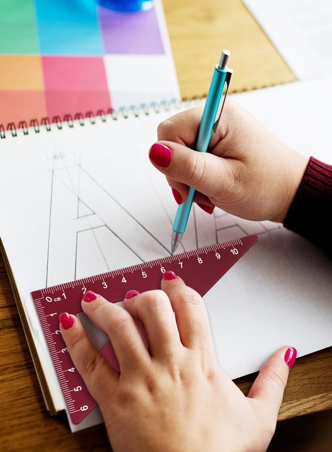 Honagu Triangular Ruler Set, 4 Pieces Aluminum Alloy Ruler, Metal Drafting Ruler, Geometric Protractor for Students, Draftsmen, Engineers, School Office Supplies (Rose Red) - Image 3