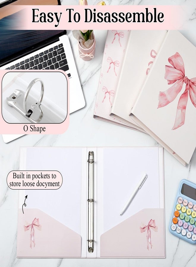 ReliThick 4 Pcs Cute Pink Bow 3 Ring Binder, 1 Inch Round Ring with Interior Pockets, Clipboard Binder, Coquette School Supplies, Decorative Cute Binders for School Office A4 Paper - Image 3