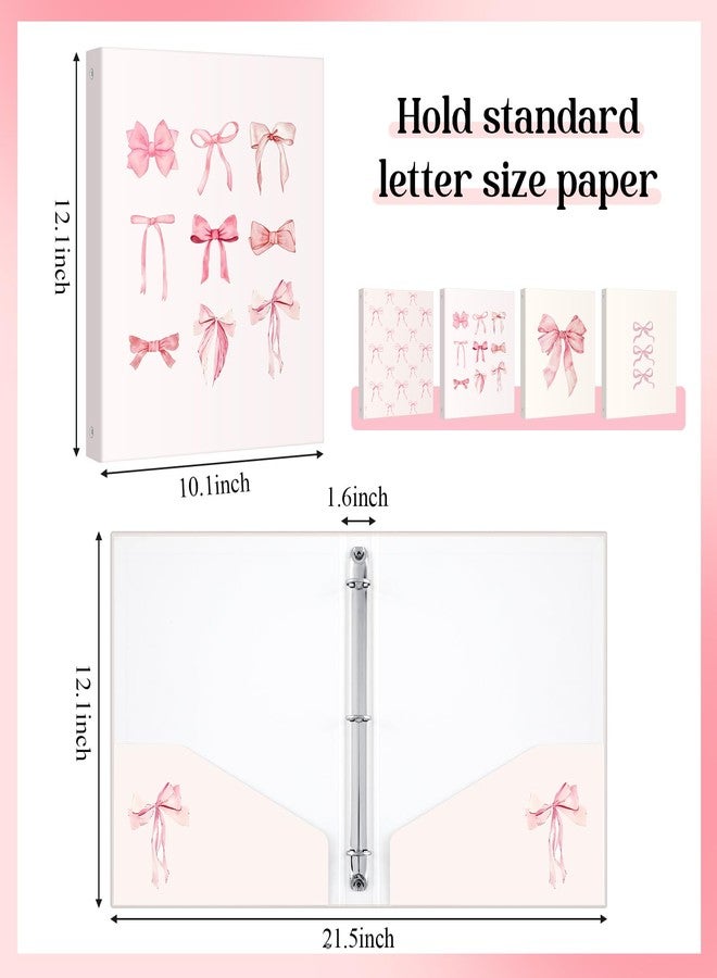 ReliThick 4 Pcs Cute Pink Bow 3 Ring Binder, 1 Inch Round Ring with Interior Pockets, Clipboard Binder, Coquette School Supplies, Decorative Cute Binders for School Office A4 Paper - Image 2