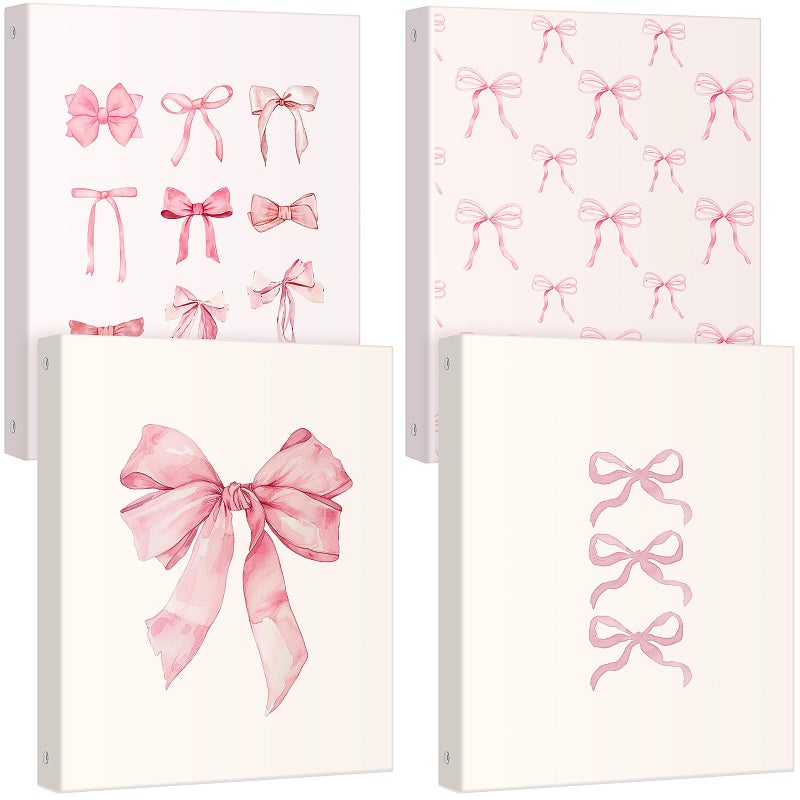 ReliThick 4 Pcs Cute Pink Bow 3 Ring Binder, 1 Inch Round Ring with Interior Pockets, Clipboard Binder, Coquette School Supplies, Decorative Cute Binders for School Office A4 Paper - Image 1