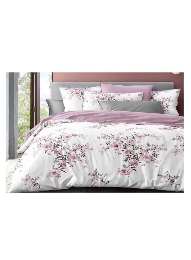 طقم مفروشات قطني مكون من 4 قطع - غطاء لحاف 160×210 سم، شرشف مطاطي 120×200+25 سم، و2 غطاء وسادة - مقاس فردي، ناعم ومسامي