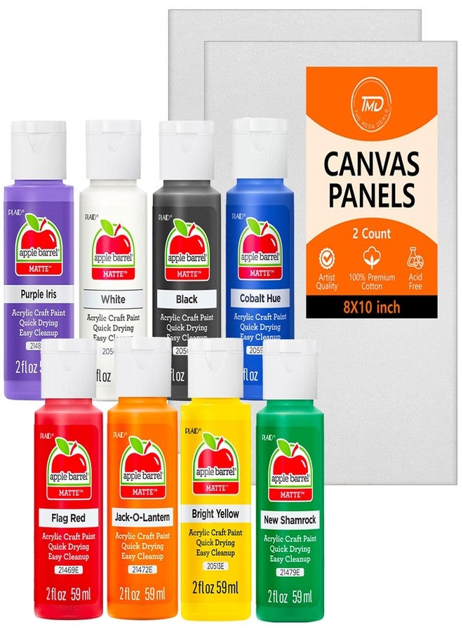The Mega Deals Acrylic Paint Set 8 Colors With 2 Canvases - Acrylic Paint Kit 2fl oz Bottles, Rich Pigmented, Matte Finish and Smooth Application Professional Acrylic Paint Sets for Adults and Kids Canvas Crafts - Image 1