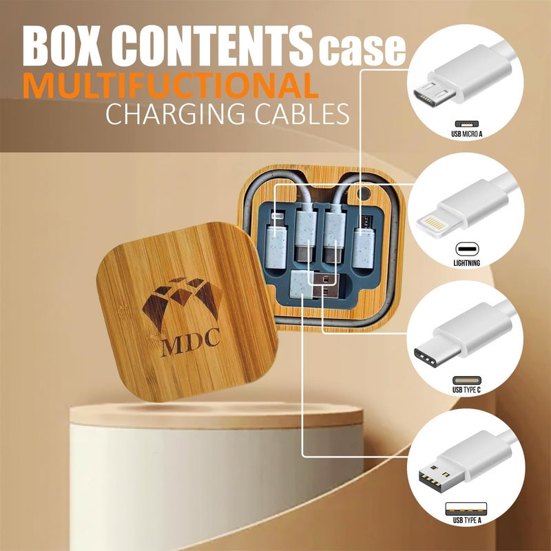 Dome USB 3-in-1 Charging Cable Set with Bamboo Case, 60W Fast Charging Multi Charging Cable with USB-C, Lightning & Micro USB for iPhone, Android Phones, Tablets & Travel - Image 3