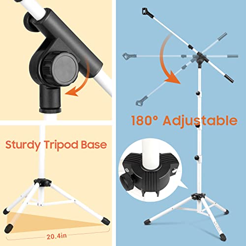 CAHAYA Microphone Stand Tripod Boom Arm Floor Mic Stand with Carrying Bag and 2 Mic Clips for Singing Performance Wedding Stage and Mic Mount White - Image 4