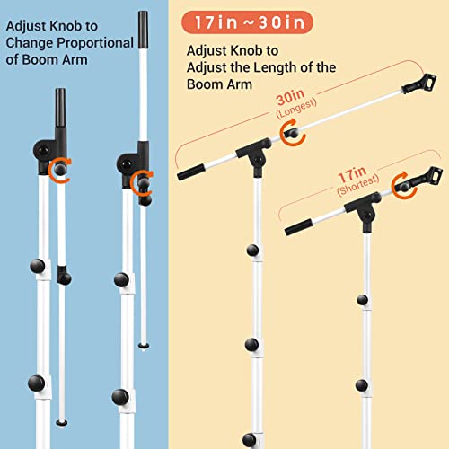 CAHAYA Microphone Stand Tripod Boom Arm Floor Mic Stand with Carrying Bag and 2 Mic Clips for Singing Performance Wedding Stage and Mic Mount White - Image 3