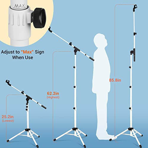 CAHAYA Microphone Stand Tripod Boom Arm Floor Mic Stand with Carrying Bag and 2 Mic Clips for Singing Performance Wedding Stage and Mic Mount White - Image 2