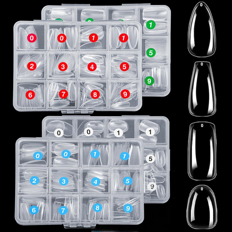 ELLEWIN 1000PCS Nail Tips Clear False Nails Full Cover for Acrylic Nails Kit 10 Sizes 4 Shapes Long Almond Square Coffin Oval Pre-Shape for Salon Home DIY Gifts - Image 1