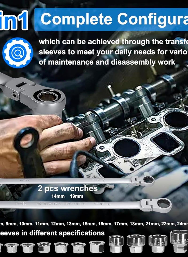 GGOOT 15in1 Multifunctional Ratchet Wrench Sleeves Set Practical Motorcycle Bicycle Bathroom Air Conditioner Auto Repairs Maintenance Tool Set Household Hardware Combination Tool Set  - Image 4
