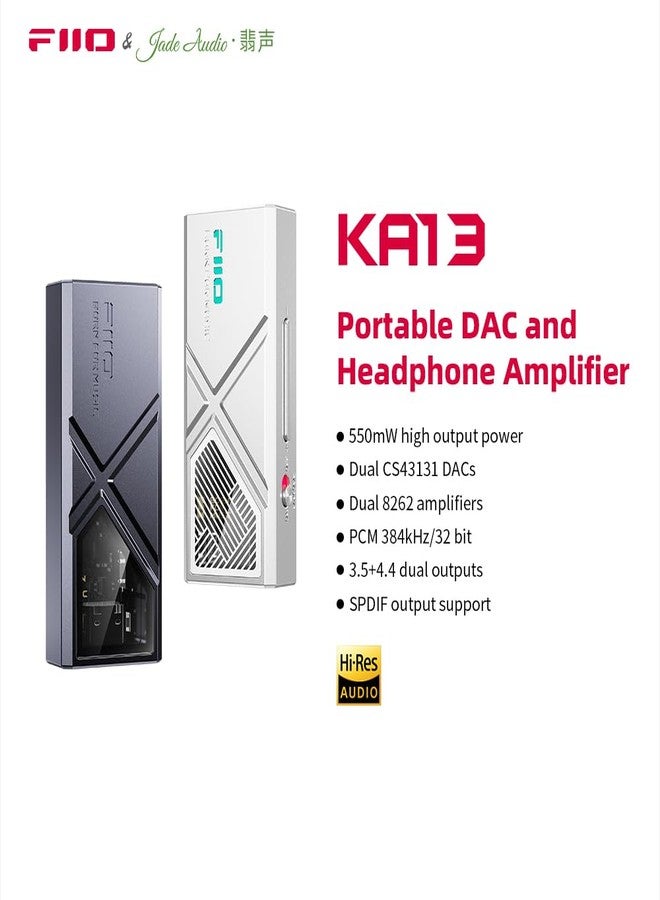 FiiO/JadeAudio KA13 Portable DAC Dongle, USB-C Adapter, 3.5mm and 4.4mm Outputs Compatible with Android/iOS System/PC/Music Players, PCM 384kHz/32bit | DSD256 550mW high Power (Black) - Image 3
