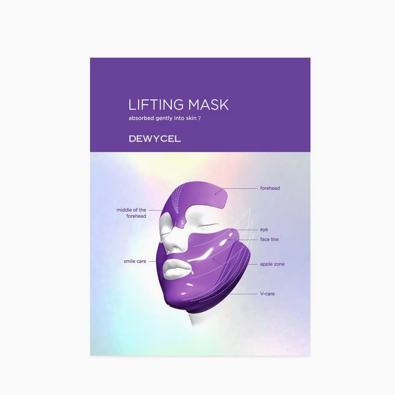 DEWYCEL 7Lifting MaskAdenosinePeptides5types of hyaluronic with 7 Point HydroGel tex Mask Improves ForeheadJawFrownsApple zonesmile linesmoutheyechinHydratingElasticity 4Pack for 4weeks