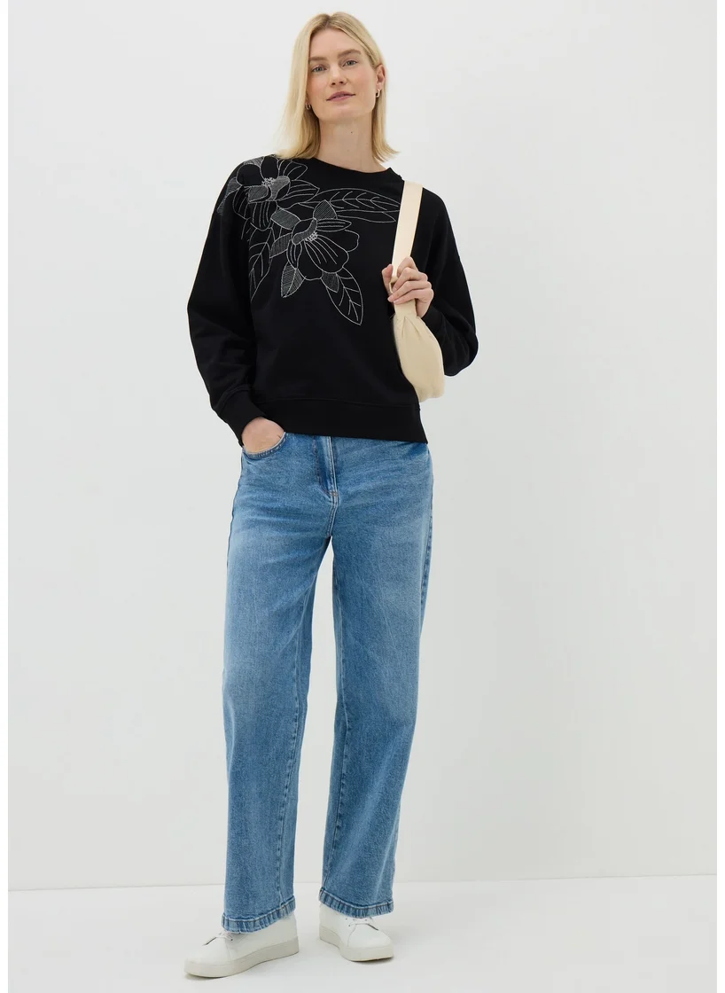 Matalan Black Floral Stitch Sweatshirt