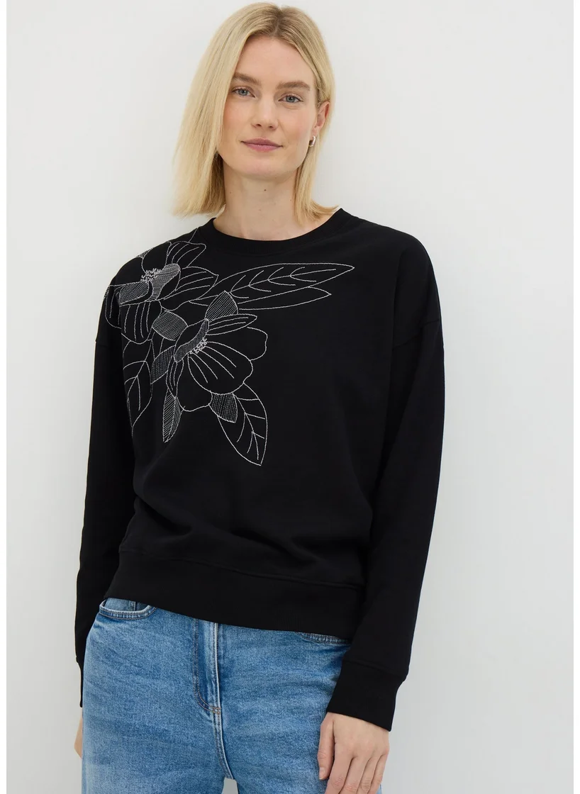 Matalan Black Floral Stitch Sweatshirt