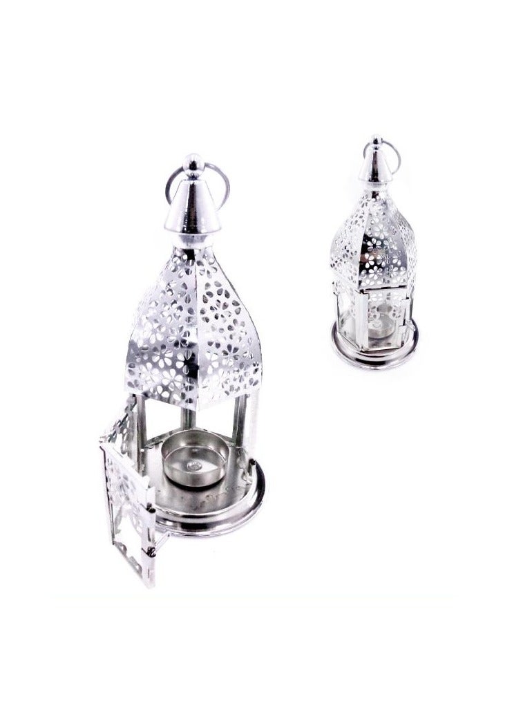 PARTY FUN Silver Radiance Set of 12 Metal Lanterns 9x18cm Each, Illuminate with Modern Elegance  - Image 1