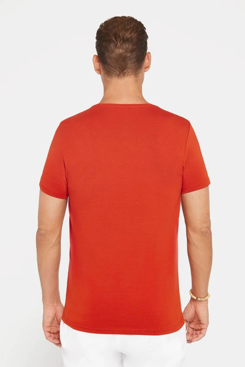 تودورس Men's Slim Fit Slim Cut Cotton Soft Texture Flexible Fabric Plain Basic Brick Crew Neck T-Shirt
