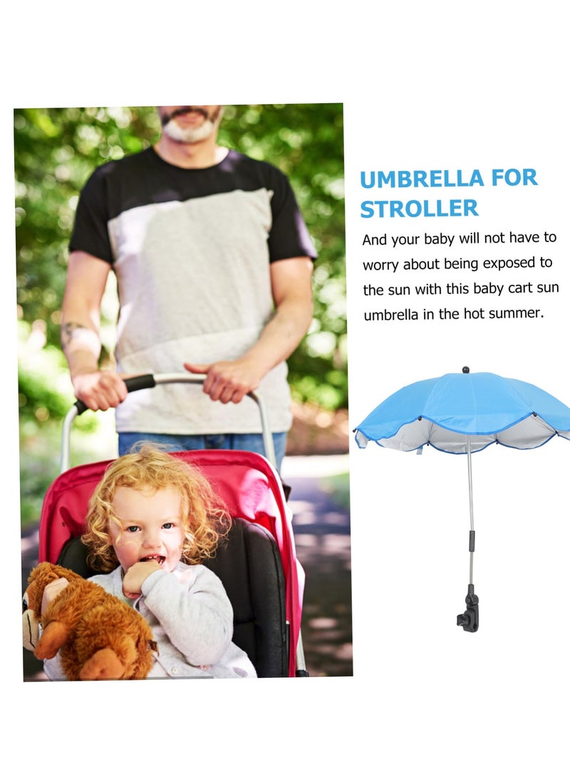 Newborn Stroller Umbrella, Clip-on Beach Accessories for Infant Pushchair, Provides Sun Protection with Impact Cloth for Baby, Big Umbrella for Strollers and Deck Chairs, Blue