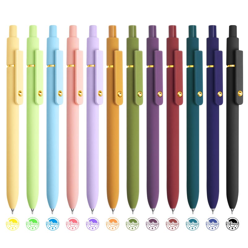 YOXMJDB 12 Pcs Color Pens for Journaling 0.5mm Fine Point Colored Gel Ink Pen, Smooth Writing Colorful Pens for Note Taking, Gift Set for Women & Men (12 Pcs Vintage & Vibrant Gold) - Image 1