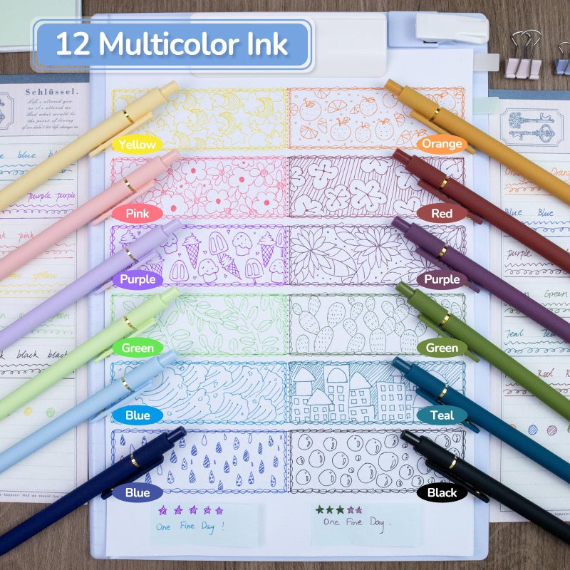 YOXMJDB 12 Pcs Color Pens for Journaling 0.5mm Fine Point Colored Gel Ink Pen, Smooth Writing Colorful Pens for Note Taking, Gift Set for Women & Men (12 Pcs Vintage & Vibrant Gold) - Image 2