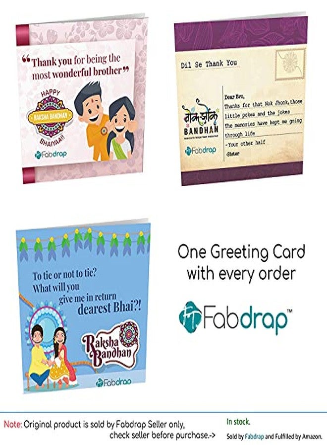 Fabdrap - MultiColor Lumba Rakhi Pair for Bhabhi and Bhai - Bhaiya Bhabhi Rakhi Set - Rakhi Combo with Greeting Card & Roli Chawal (Red Golden) - Image 2