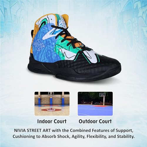 Nivia Street Art Basketball Shoe for Men, Breathable Mesh & TPU Upper, Phylon, Rubber & TPU Shank Sole, Ideal for Indoor & Outdoor Court Play, High-Impact Performance and All-Day Comfort, Multicolor, UK10 - Image 4