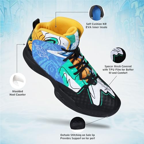 Nivia Street Art Basketball Shoe for Men, Breathable Mesh & TPU Upper, Phylon, Rubber & TPU Shank Sole, Ideal for Indoor & Outdoor Court Play, High-Impact Performance and All-Day Comfort, Multicolor, UK10 - Image 2