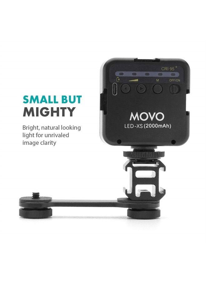 Movo LED-XS Camera Light and VB05 Cold Shoe Extension Bar - LED Video Light and Cold Shoe Mount for Gimbal Tripod - Smartphone Vlogging Gear Compatible with DJI Osmo, GoPro, DSLR, iPhone, and Android