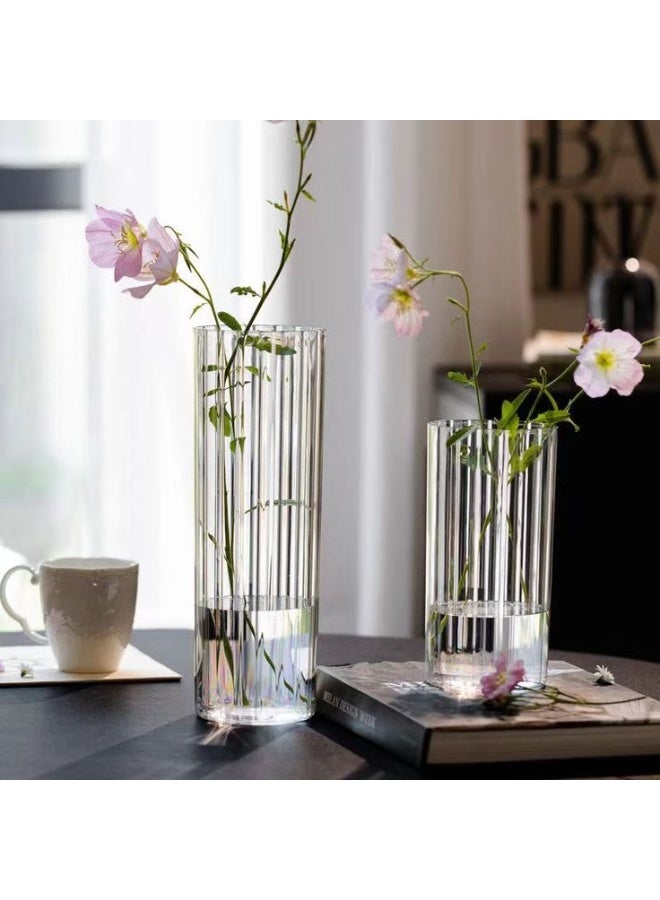 مزهريات أسطوانية زجاجية شفافة، مجموعة من 3 مزهريات زهور مزخرفة للمنزل، بأطوال مختلفة - Image 3
