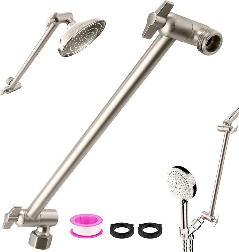 Enoughmen Rain Shower Head Extension 12 Inch Adjustable Rain Shower Head Extension Arm Stainless Steel Shower Head Holder G1/2 Universal Connector Compatible (Brushed Nickel) - Image 1