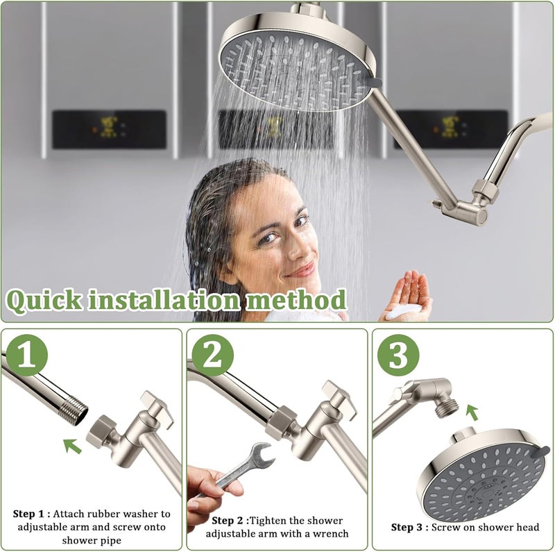 Enoughmen Rain Shower Head Extension 12 Inch Adjustable Rain Shower Head Extension Arm Stainless Steel Shower Head Holder G1/2 Universal Connector Compatible (Brushed Nickel) - Image 4