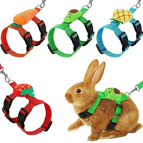 XPAPOV 4 Sets Adjustable Bunny Rabbit Harness and Leash Set Small Pet Cute Vest Harness Leash Ferret Harness Guinea Pig Harness Ferret Leash with Decorations for Bunny Kitten Puppy Small Pets - Image 1