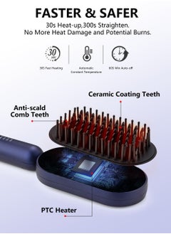 DOSCHER Hair Straightener Brush Straightening Comb Fast Heating Ceramic Heater Straightening Comb with Negative Ions with Built-in Comb for All Hair Types -Gifts for Women  - Image 3