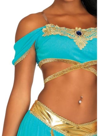 Adult Arabian Princess Costume – Turquoise Two-Piece Outfit with Headband for Fancy Dress & Cosplay M - view 4