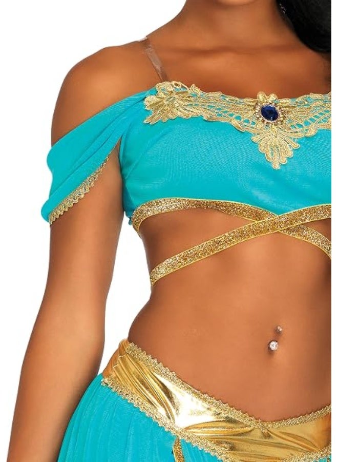 Kidzilla Adult Arabian Princess Jasmine Costume – Turquoise Two-Piece Outfit With Headband For Fancy Dress & Cosplay M - Image 4