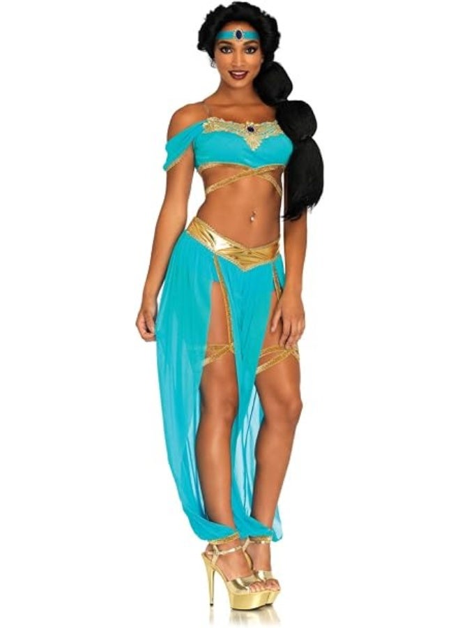 Kidzilla Adult Arabian Princess Jasmine Costume – Turquoise Two-Piece Outfit With Headband For Fancy Dress & Cosplay M - Image 2