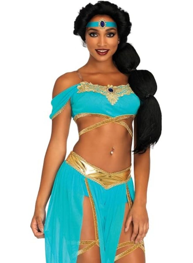Kidzilla Adult Arabian Princess Jasmine Costume – Turquoise Two-Piece Outfit With Headband For Fancy Dress & Cosplay M - Image 1