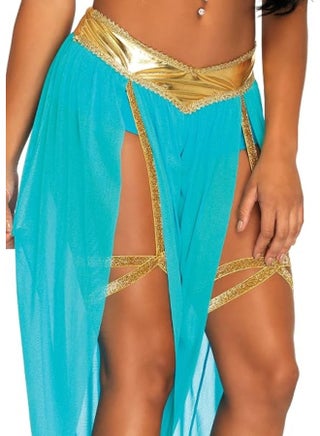 Adult Arabian Princess Costume – Turquoise Two-Piece Outfit with Headband for Fancy Dress & Cosplay M - view 5