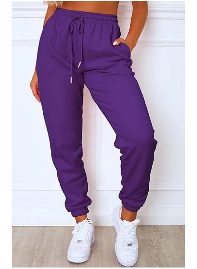 NIBEMINENT سروال رياضي نسائي عالي الخصر مع حبل سحب، بنطال جوجر، بنطال رياضي بقاع مشدود، سراويل تمرين - Image 2