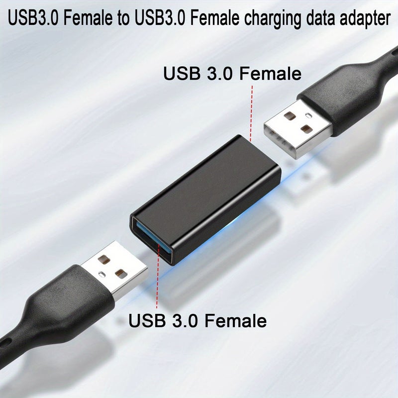1 2 3 USB 3.0 Female to USB 3.0 Female Adapter Coupler Jack to Jack Charging Data Connector Extender Socket Al Alloy Shell Black for Laptop Tablet USB Drive - Image 1