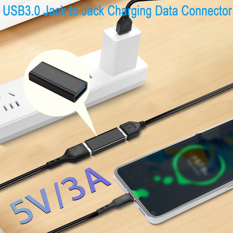 1 2 3 USB 3.0 Female to USB 3.0 Female Adapter Coupler Jack to Jack Charging Data Connector Extender Socket Al Alloy Shell Black for Laptop Tablet USB Drive - Image 3