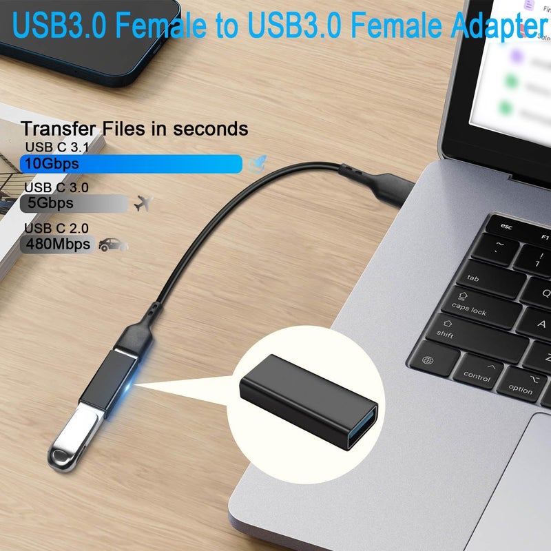 1 2 3 USB 3.0 Female to USB 3.0 Female Adapter Coupler Jack to Jack Charging Data Connector Extender Socket Al Alloy Shell Black for Laptop Tablet USB Drive - Image 2