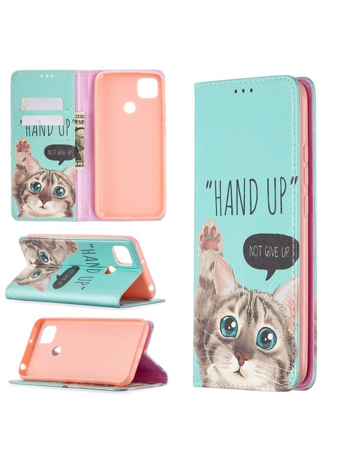 HuHa Case Cover For Xiaomi Redmi 9C Colored Drawing Pattern Invisible Magnetic Horizontal Flip PU Leather Case with Holder & Card Slots & Wallet Cat 