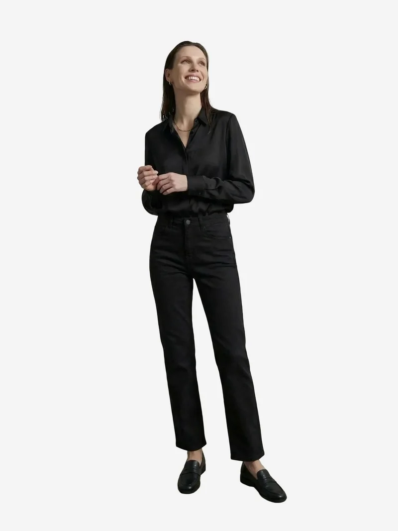 My Fashion Black MY FASHION High Waist Denim Straight Leg Pants with Pockets for Women | Best Price UAE